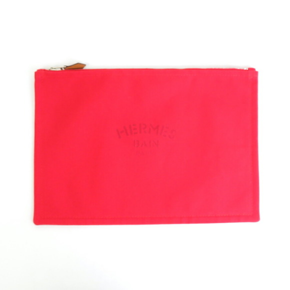 Hermes HERMES Pouch Multi Case BAIN Cotton Red Silver Unisex Bags